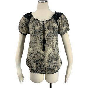 Jessica Simpson Small Blouse San Pablo Tassel Boho Black Lace Party